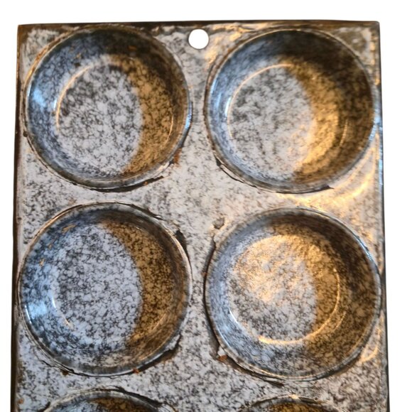 Vintage Enamelware Speckled Gray 8 Cup Muffin Pan Farmhouse Rustic Antique Decor - Picture 13 of 16